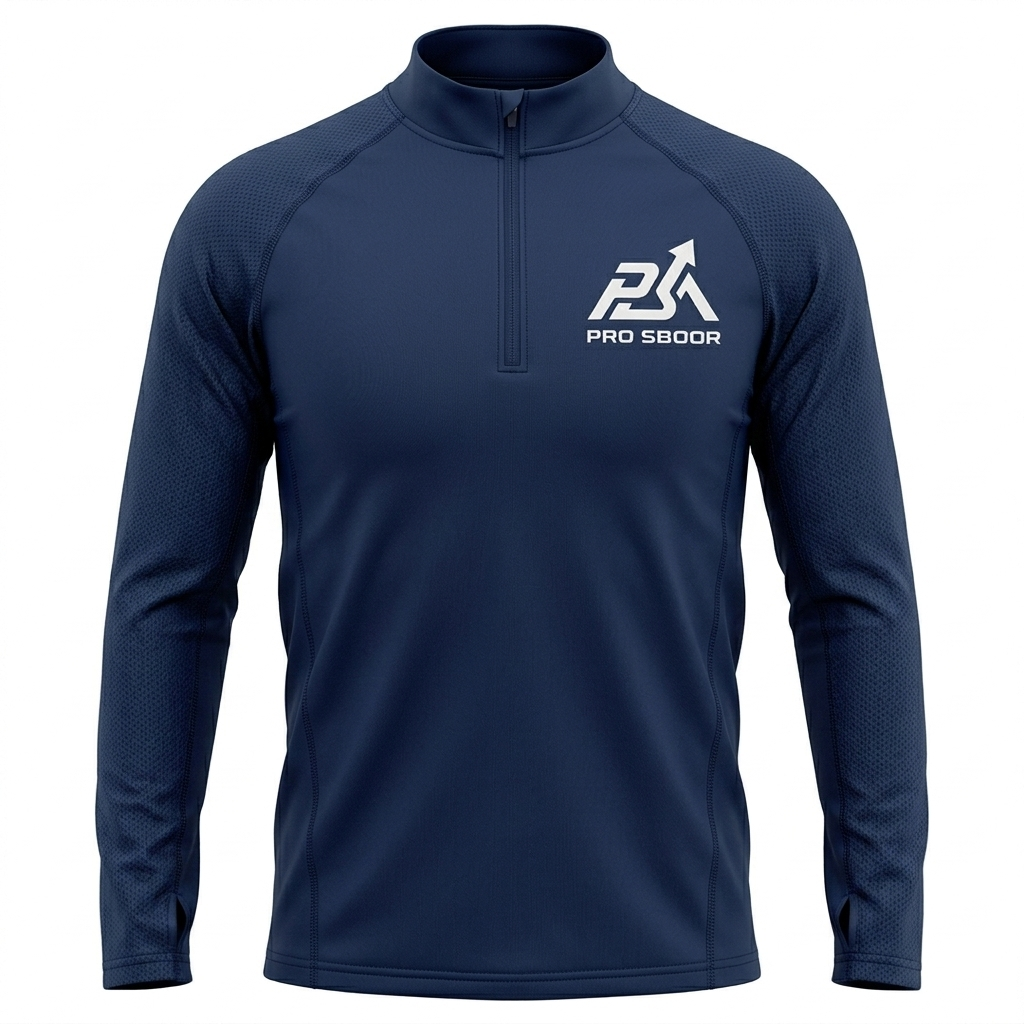 PRO SBOOR™ Men's Stealth Quarter-Zip Pullover | Navy Blue | Technical Interlock & Hex-Mesh